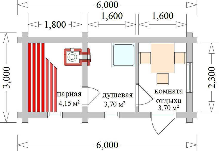 Проекты бань с комнатой отдыха (75 фото): строения с террасой, туалетом и бассейном, варианты с купелью и мансардой из кирпича